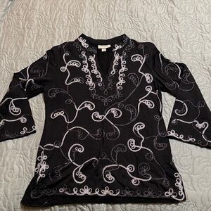 Dressbarn Black Top with White Embroidery